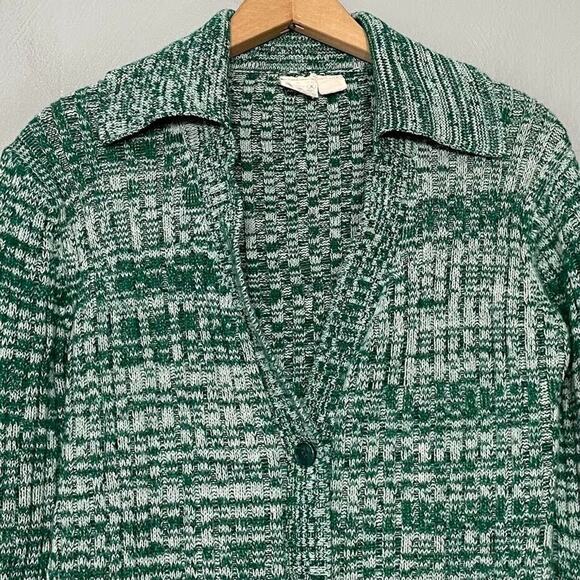 Vintage Green Space Dye Size Medium Sweater Ribbed Knit Cardigan Retro 60s 70s - Picture 3 of 8
